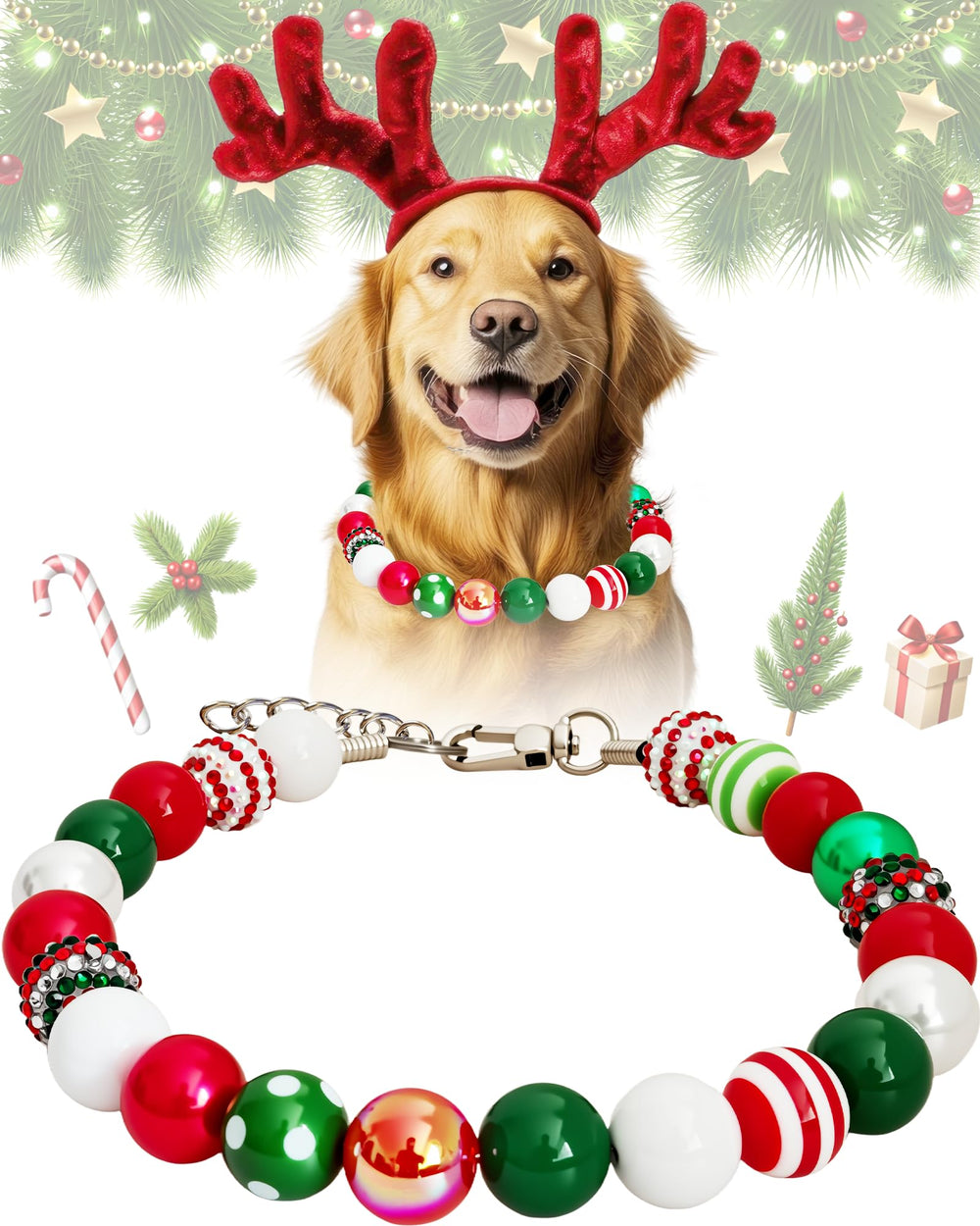 KUDES Christmas Bubblegum dog collar beads-20mm shines for festive holiday photos