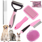 KUEIOX dog brush with self-cleaning feature in use for shedding control