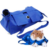 Kukaster Pet cat restraint bag blue front view securely immobilizes claws for safe nail trimming