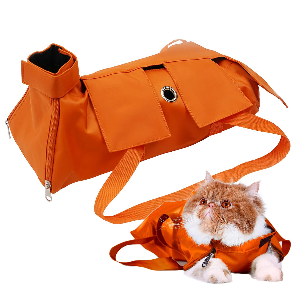 Kukaster Pet Cat Restraint Bag orange front view for safe nail trimming