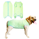 Kukaster Pet dog recovery suit green stripe XL worn for comfortable post-surgery protection.