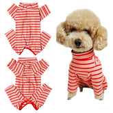Kukaster Pet dog recovery suit red-pink stripe XXS with back snaps for easy wear and wound protection.