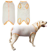 Kukaster Pet recovery suit grey back view protects wounds and reduces post-surgery licking.