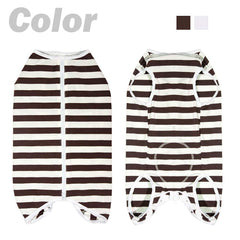 Kukaster Pet recovery suit with male pee cutout in brown-white for potty breaks.
