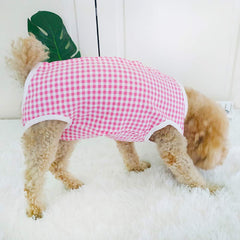 Kukaster Pet recovery suit pink plaid pattern adds gentle style for post-op wear.