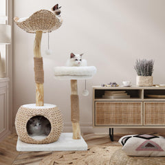 KULAMOON cat tree sisal posts closeup highlights durable scratching texture.