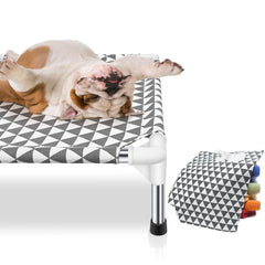Kuntrust elevated outdoor dog bed side view highlights sturdy frame for durable outdoor lounging