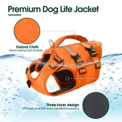 Kuoser Dog Life Jacket features adjustable neck and belly straps for a secure fit.