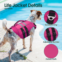 Kuoser Dog Life Jacket Large — reflective-tape highlight for high-visibility boating and dusk walks.