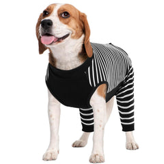 Kuoser dog recovery suit back leg sleeve front view showing full coverage and soft fabric for comfort