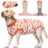 Kuoser dog recovery suit pink strawberry front view for comfortable post-surgery movement