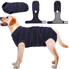 Kuoser dog surgery recovery suit blue strips 2XL provides secure fit for healing and comfort.