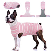Kuoser dog surgery recovery suit pink strips front view protects surgical incisions