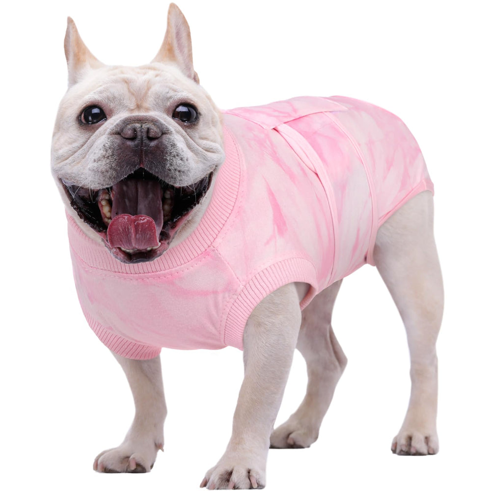 Kuoser dog surgery recovery suit close-up shows breathable soft-material for comfort.