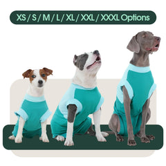 Kuoser dog surgery suit blue color-block design for stylish post-op protection.