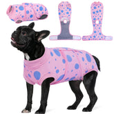 Kuoser Dog Surgery Suit pink polka dots front view showing comfortable post-op wear
