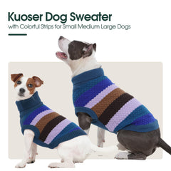 Kuoser dog sweater blue back view shows full-knit warmth for big breeds.