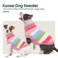 Kuoser pink dog sweater turtleneck detail adds neck warmth during cold walks