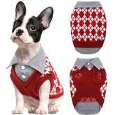 Kuoser plaid dog sweater with harness hole in red XL front view for warm outdoor walks