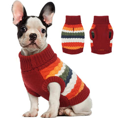 Kuoser dog sweater red turtleneck front view, fuzzy warmth for daily walks