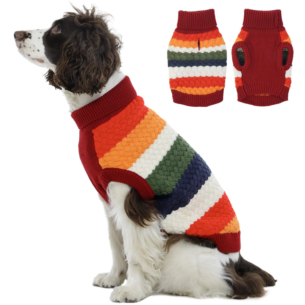 Kuoser large dog sweater red XL front view shows turtleneck warmth for cold walks.