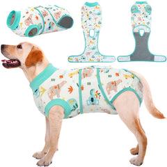 Kuoser recovery suit dog front view helps prevent licking wounds during recovery.