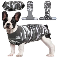 Kuoser Recovery Suit post-surgery on a dog, providing wound coverage and comfort