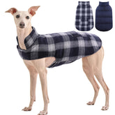 Kuoser reversible winter coat blue front view keeps your dog warm on cold walks.