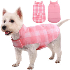 Kuoser Reversible Winter Coat plaid side view for stylish, warm dog walks.