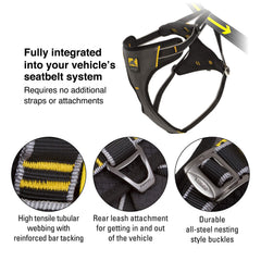 Kurgo Impact Dog Car Harness steel buckles provide secure restraint.