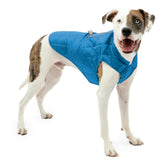 Kurgo Loft Dog Jacket front view in Coastal Blue highlights weather-ready warmth for chilly walks.