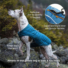 Kurgo Loft Dog Jacket reversible inside-out option shows two color choices for varied outdoor looks.