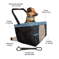 Kurgo Rover Dog Booster Seat waterproof exterior enables easy cleanup after adventures.