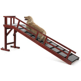KUVETO dog ramp for bed angled view highlights mahogany finish and sturdy construction.
