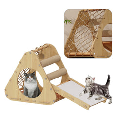 KWOJU wooden cat tree with sisal rope web for scratching and climbing