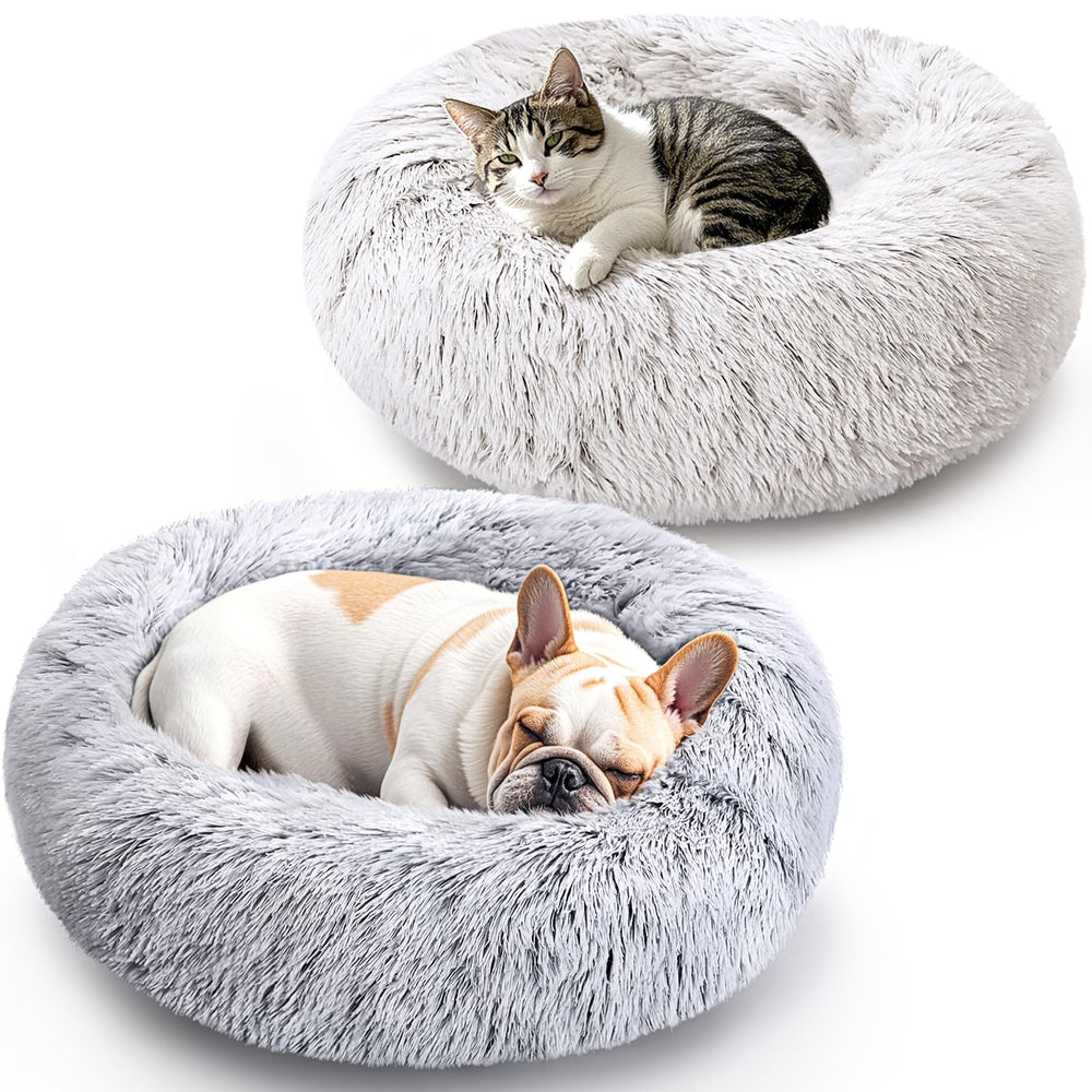 KXK dog and cat bed 2-pack with 20-inch donut design for secure, relaxing naps.