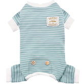 KYEESE dog pajamas soft striped green front view for cozy indoor wear.