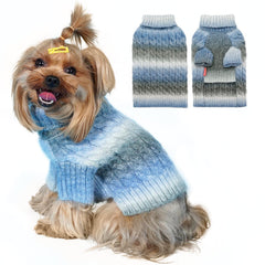 KYEESE Dog Sweater front view in blue gradient showing cozy warmth for small dogs