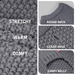 KYEESE dog sweater grey large knit close-up highlights plush, durable fabric.