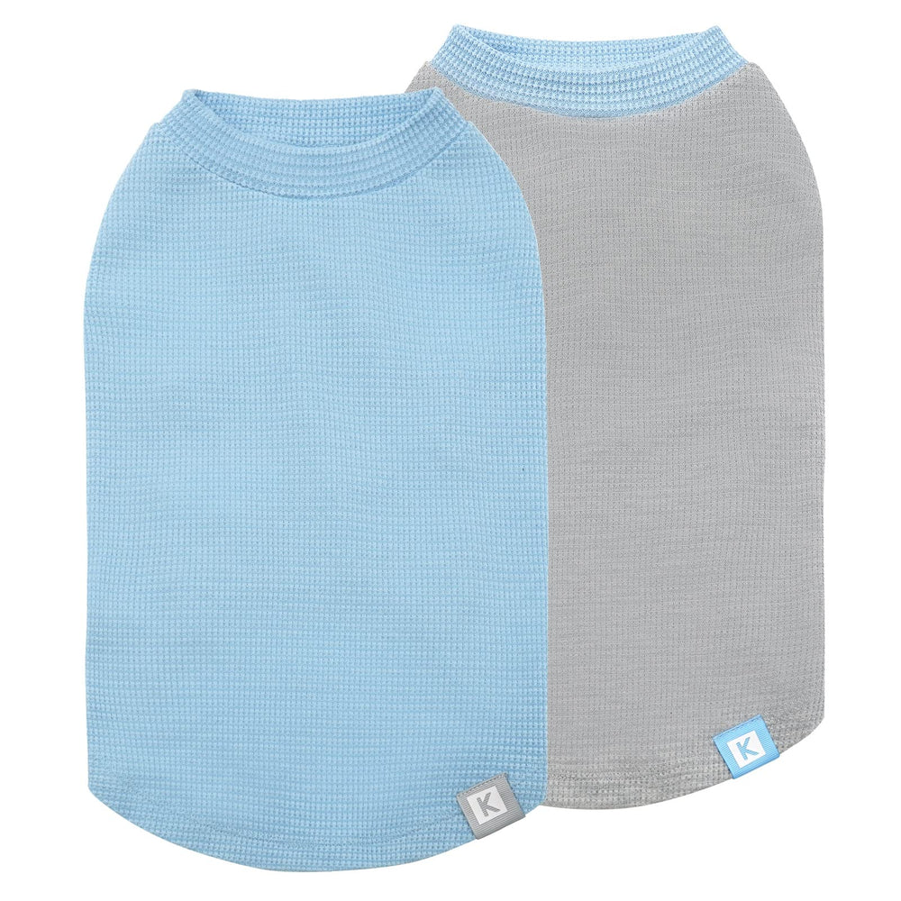 KYEESE 2Pack waffle dog shirts blue front view, lightweight everyday wear for small dogs.