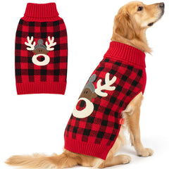 KYEESE dog Christmas sweater back view with reindeer pattern for festive photos and warmth.