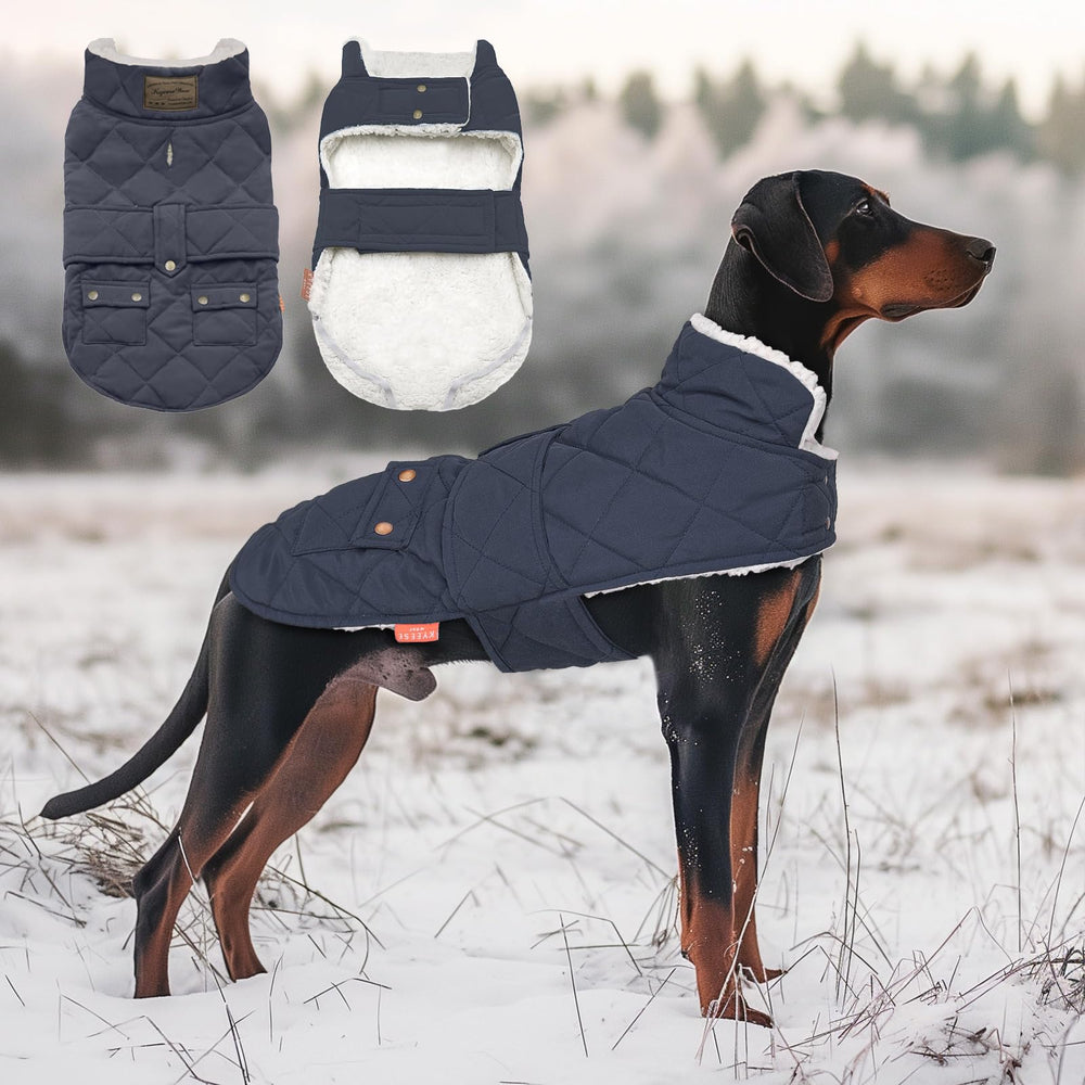 KYEESE dog coat back view shows waterproof windproof protection for large dogs.