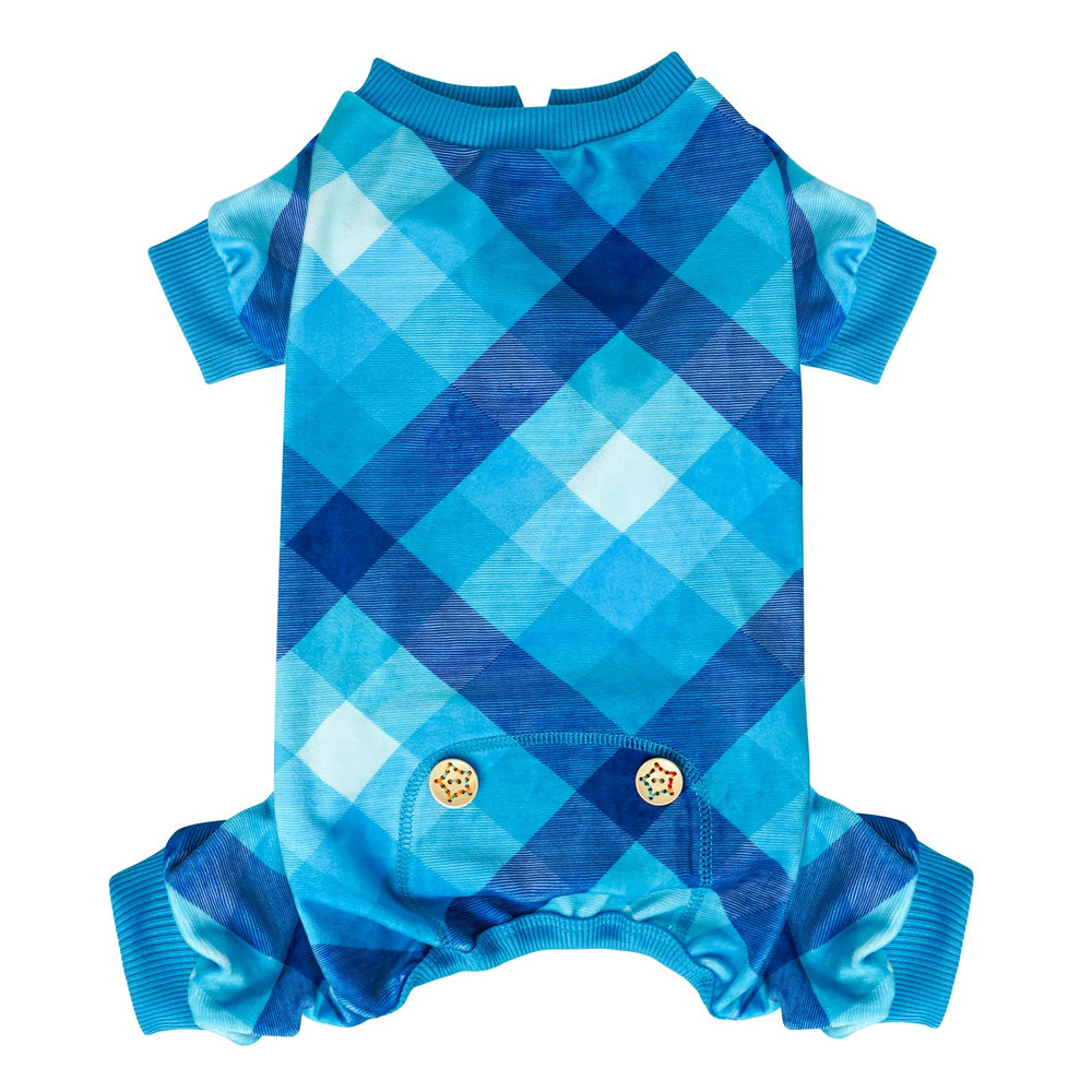 KYEESE dog pajamas plaid blue pullover design for easy dressing