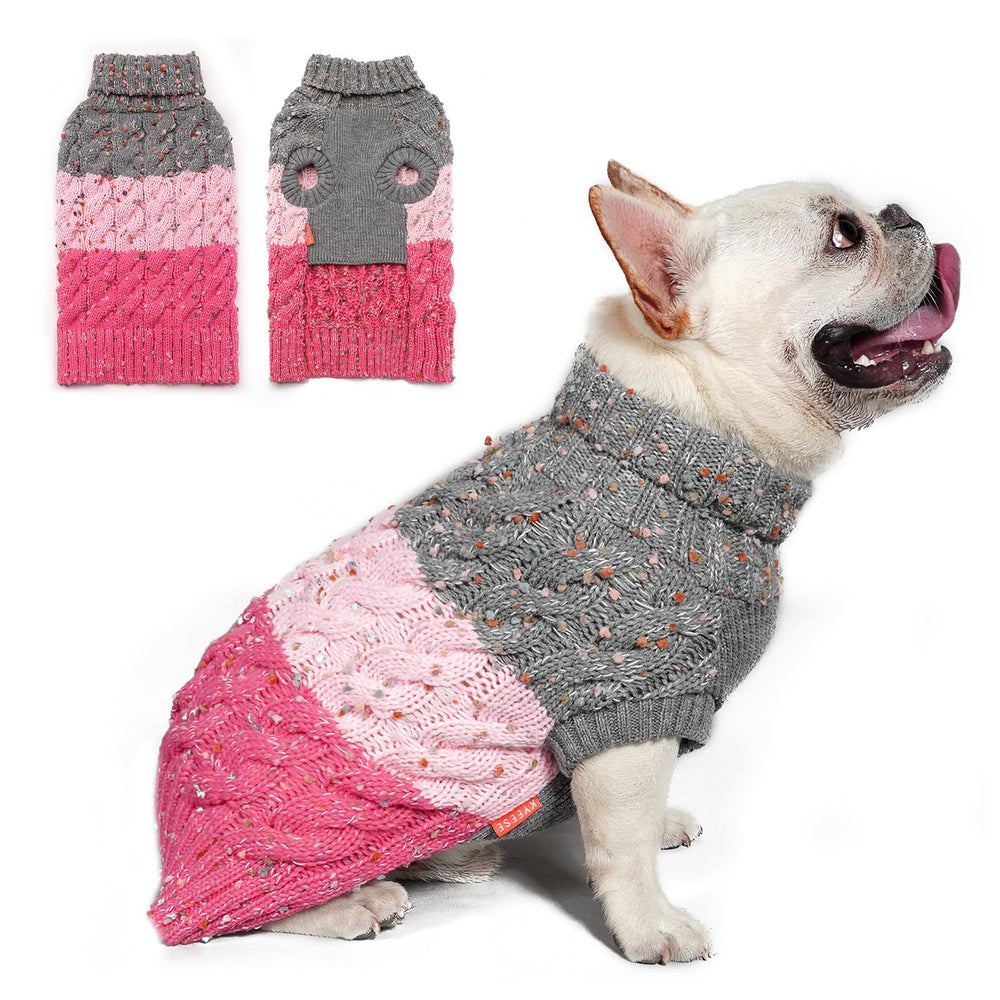 KYEESE dog sweater color block with fuzzy pink thread delivers cozy warmth for small dogs.
