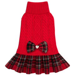 KYEESE dog sweater front view in red with bowtie for a cute warm look