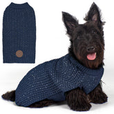 KYEESE dog sweater navy blue front view shows warm knit.