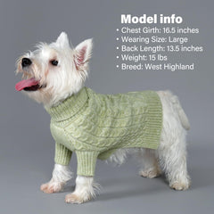 KYEESE dog sweater shows turtleneck and long sleeves for cold days.