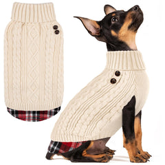 KYEESE dog sweater with warm turtleneck and gingham patchwork keeps small dogs cozy and stylish