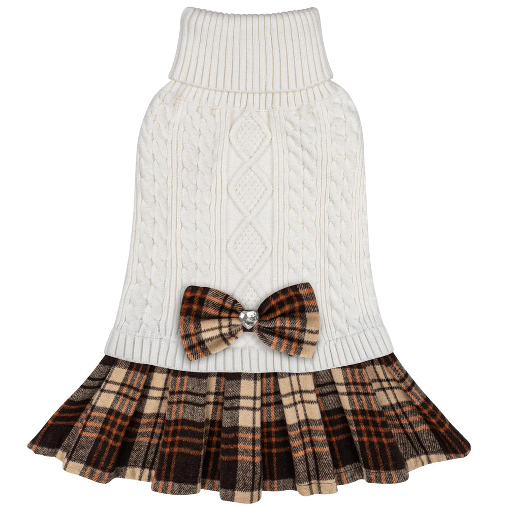 KYEESE dog sweater white-bowtie closeup highlights cozy warmth for chilly walks.