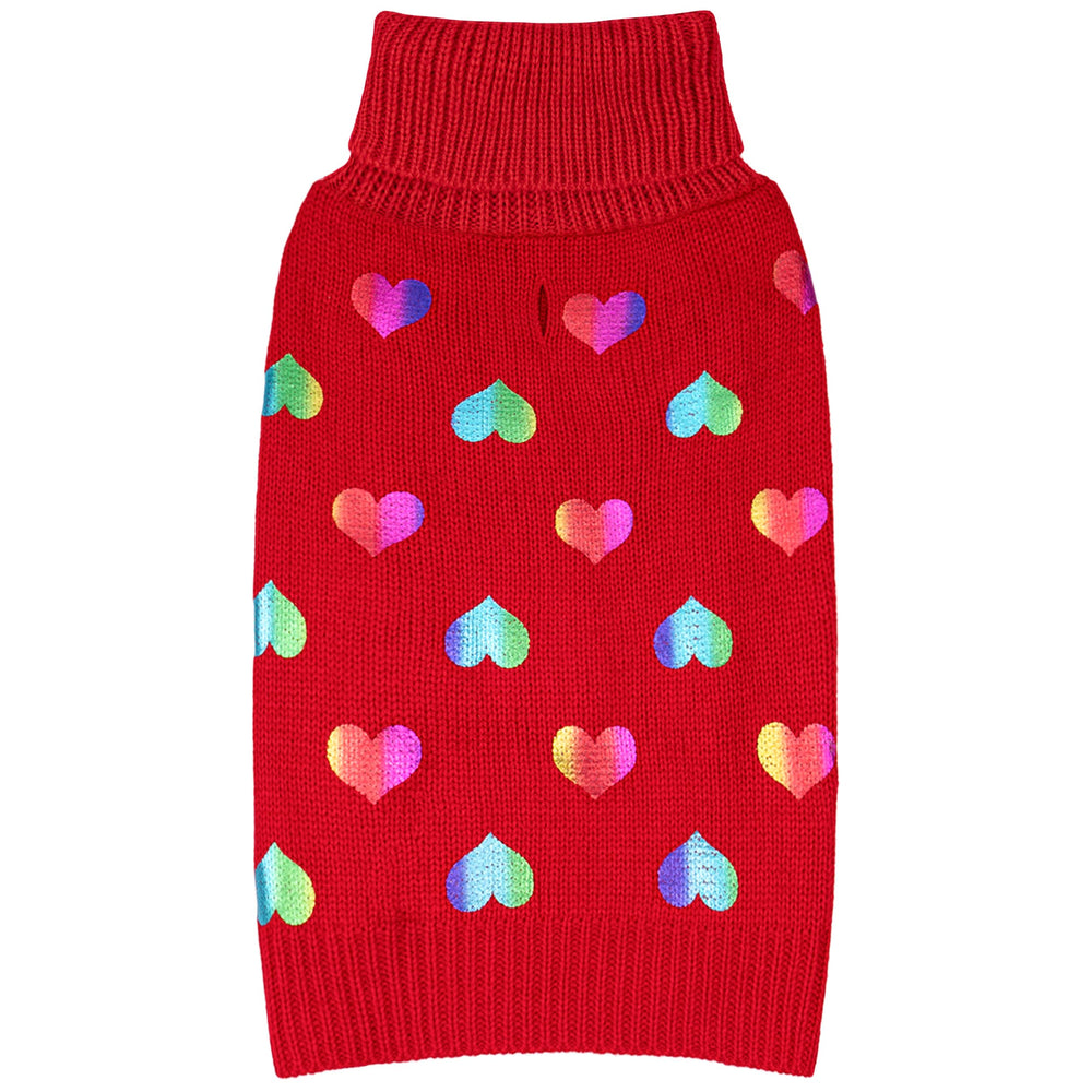 Kyeeese Valentines dog sweater front view showcases soft turtleneck warmth.